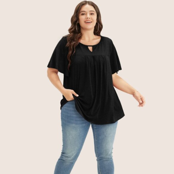 BloomChic Plus Size Ruffle Sleeve Keyhole T-shirt - Picture 4 of 5